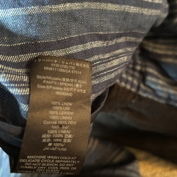 Tory Burch Striped Blue and Black Pants- size 8 - 100% linen - pockets - Picture 6 of 7